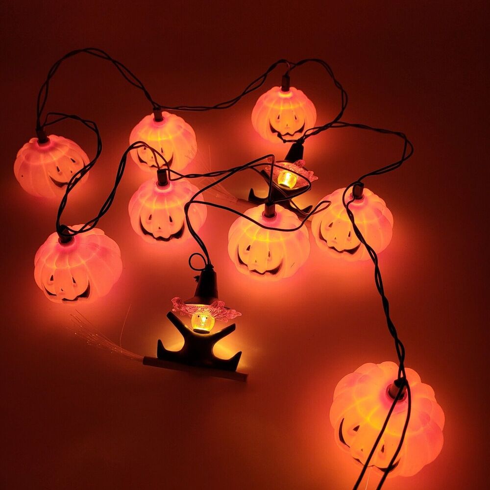 Vintage Halloween Jackolantern Pumpkin Flying Witch String Lights RV Blow Mold